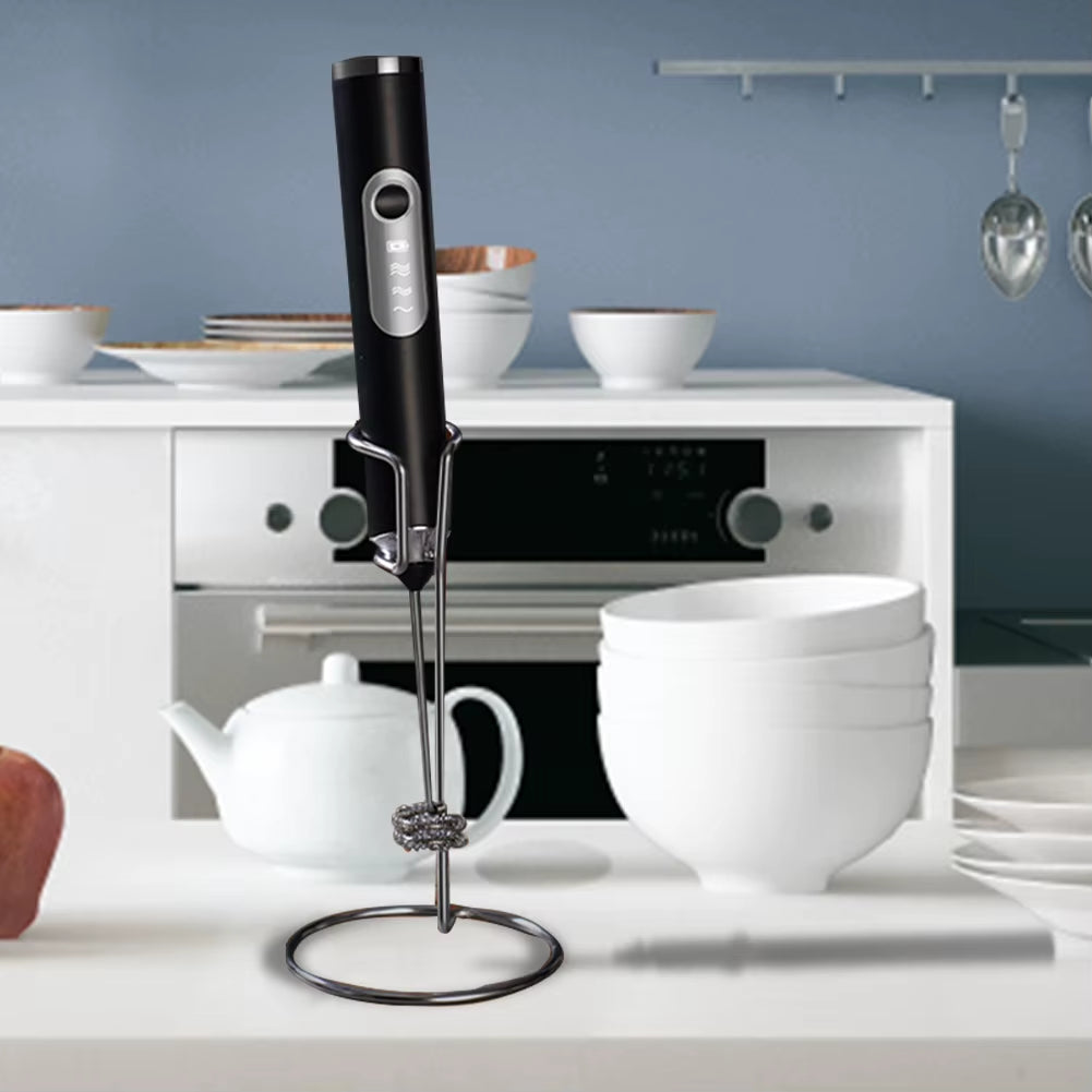 Electric Milk Frothers Wireless Handheld Milk Foamer Blender Coffee Maker Whisk Mixer Cappuccino Cream Egg Beater with Stand