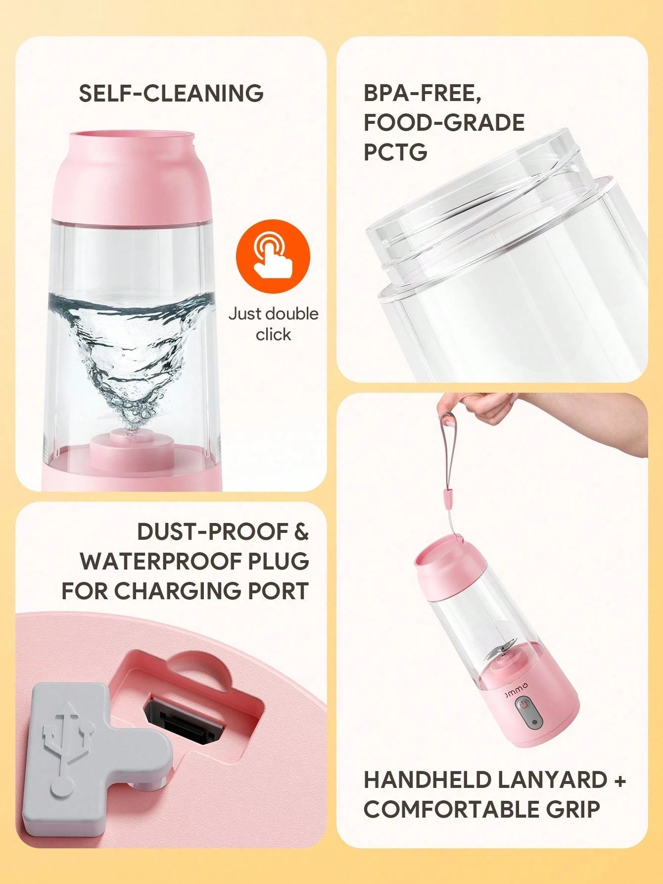 JMMO Electric Portable Juicer,Portable Blender Juicer,Personal Size Blender Smoothies and Shakes,Mini Blender USB Rechargeable,Handheld Blender Sports,High Speed & Long Battery Life for Travel Home 300ML