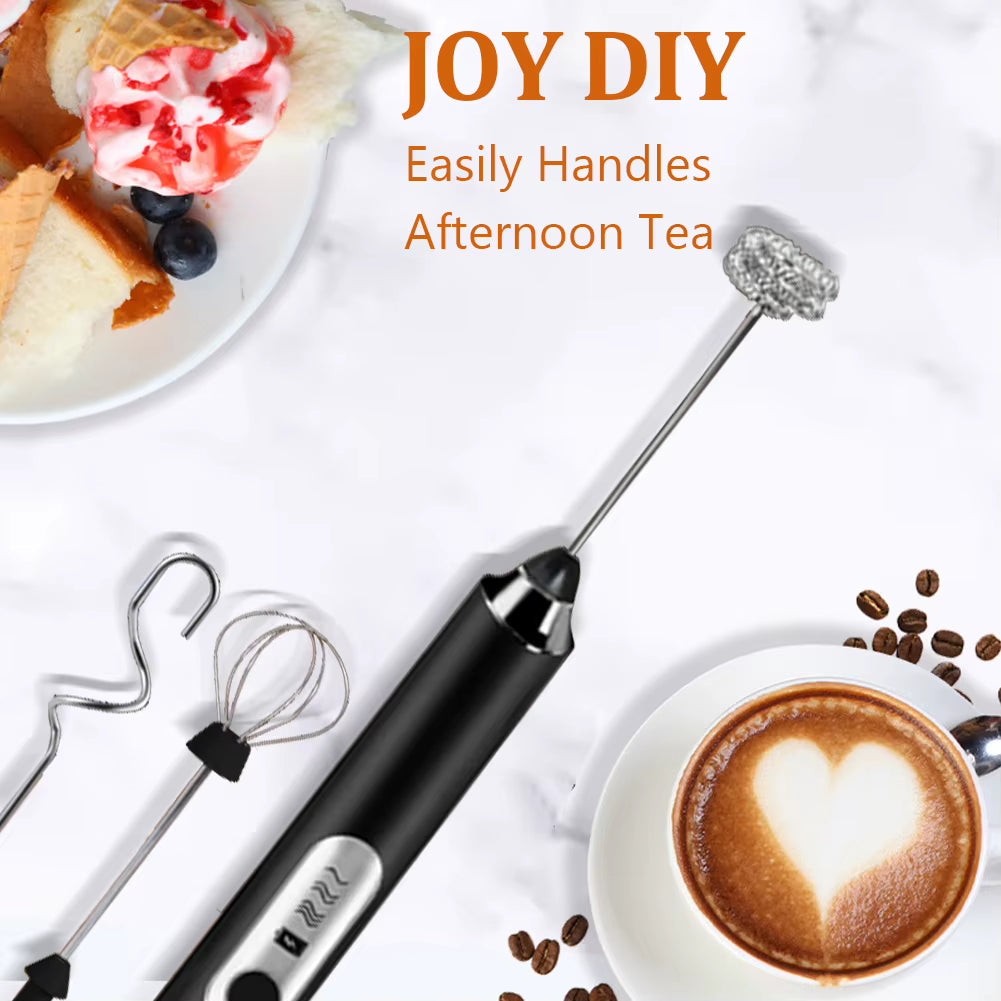 Electric Milk Frothers Wireless Handheld Milk Foamer Blender Coffee Maker Whisk Mixer Cappuccino Cream Egg Beater with Stand