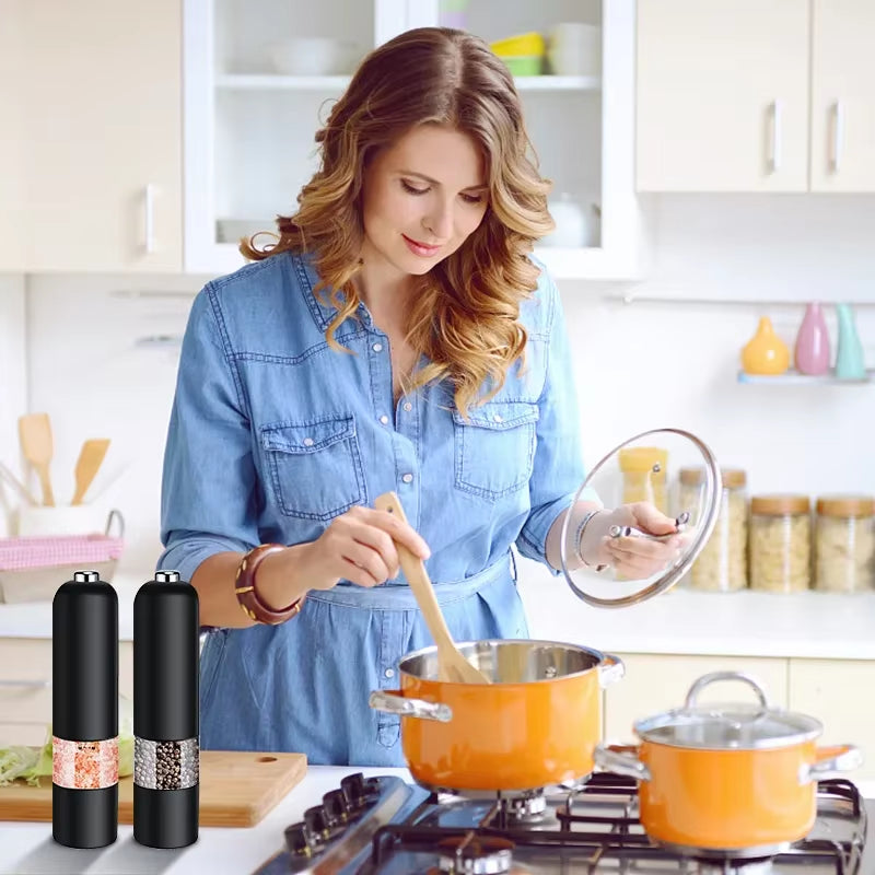 Automatic Salt Pepper Grinder Electric Spice Mill Grinder Seasoning Adjustable Coarseness Kitchen Tools Grinding for Cooking BBQ