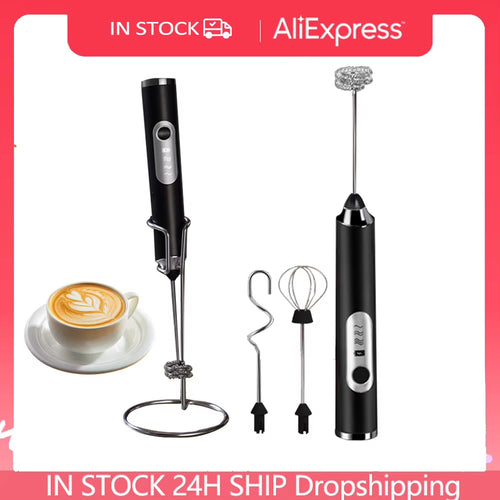 Electric Milk Frothers Wireless Handheld Milk Foamer Blender Coffee Maker Whisk Mixer Cappuccino Cream Egg Beater with Stand