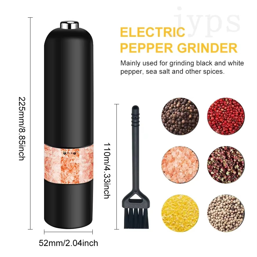 Automatic Salt Pepper Grinder Electric Spice Mill Grinder Seasoning Adjustable Coarseness Kitchen Tools Grinding for Cooking BBQ
